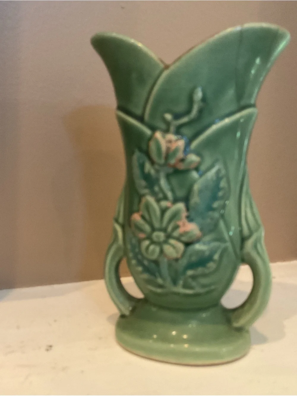 Green Floral Ceramic McCoy vase Vintage